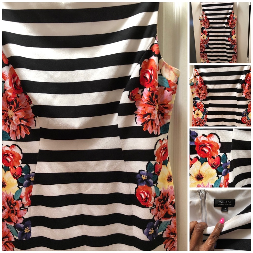 Black and floral sleeveless Tahari dress size 14